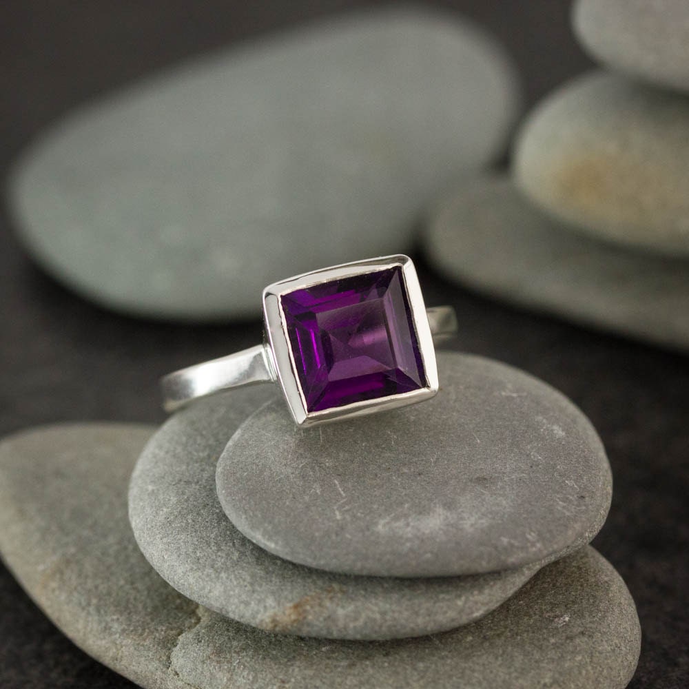 Princess Amethyst ring in sterling silver by Cassin Jewelry.