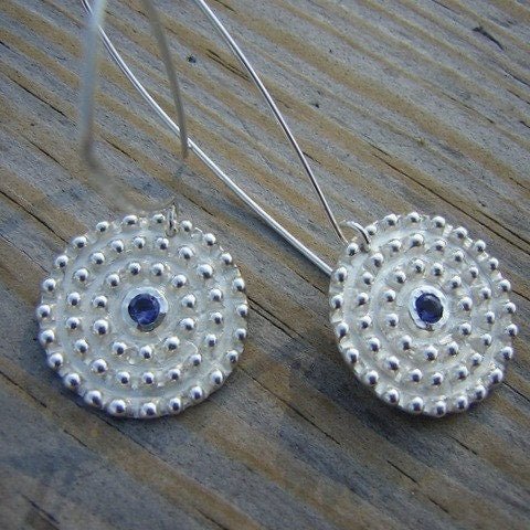 Iolite Gemstone Dangle Earrings in Argentium Sterling Earrings - Madelynn Cassin Designs
