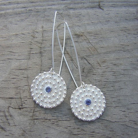 Iolite Gemstone Dangle Earrings in Argentium Sterling Earrings - Madelynn Cassin Designs