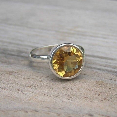 Large Round Citrine Gemstone Ring in Recycled Sterling Silver - Madelynn Cassin Designs