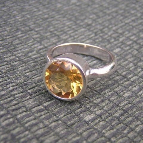 Large Round Citrine Gemstone Ring in Recycled Sterling Silver - Madelynn Cassin Designs