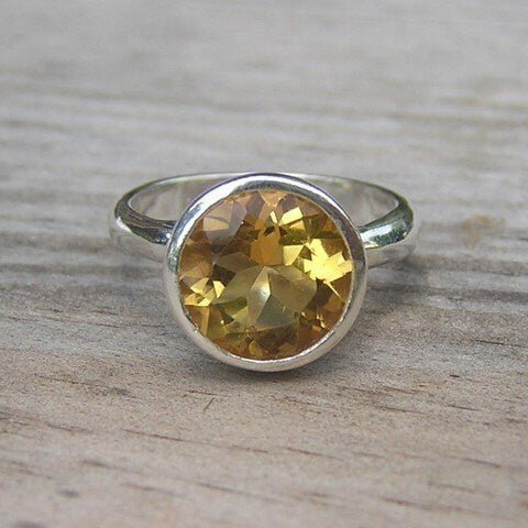 Large Round Citrine Gemstone Ring in Recycled Sterling Silver - Madelynn Cassin Designs