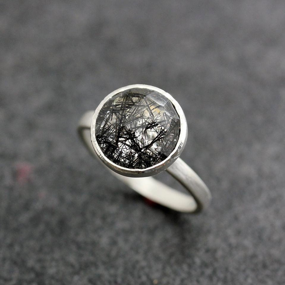 Limited Edition Black Tourmalated Quartz and Sterling Silver Ring - Madelynn Cassin Designs