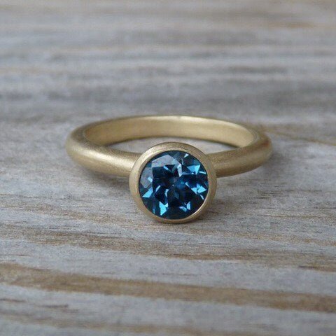 London Blue Topaz and 14k Matte Gold Ring - Madelynn Cassin Designs
