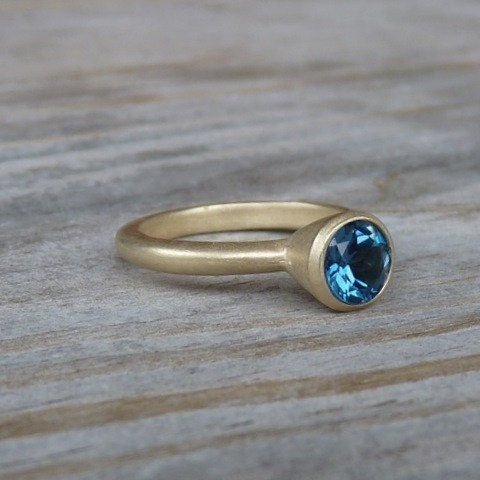 London Blue Topaz and 14k Matte Gold Ring - Madelynn Cassin Designs