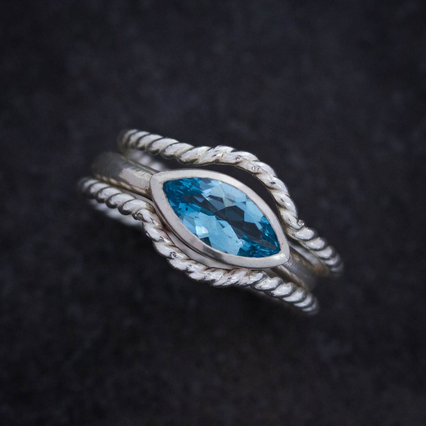 London Blue Topaz Birthstone Stack Rings, Guard Band Ring Collection - Madelynn Cassin Designs