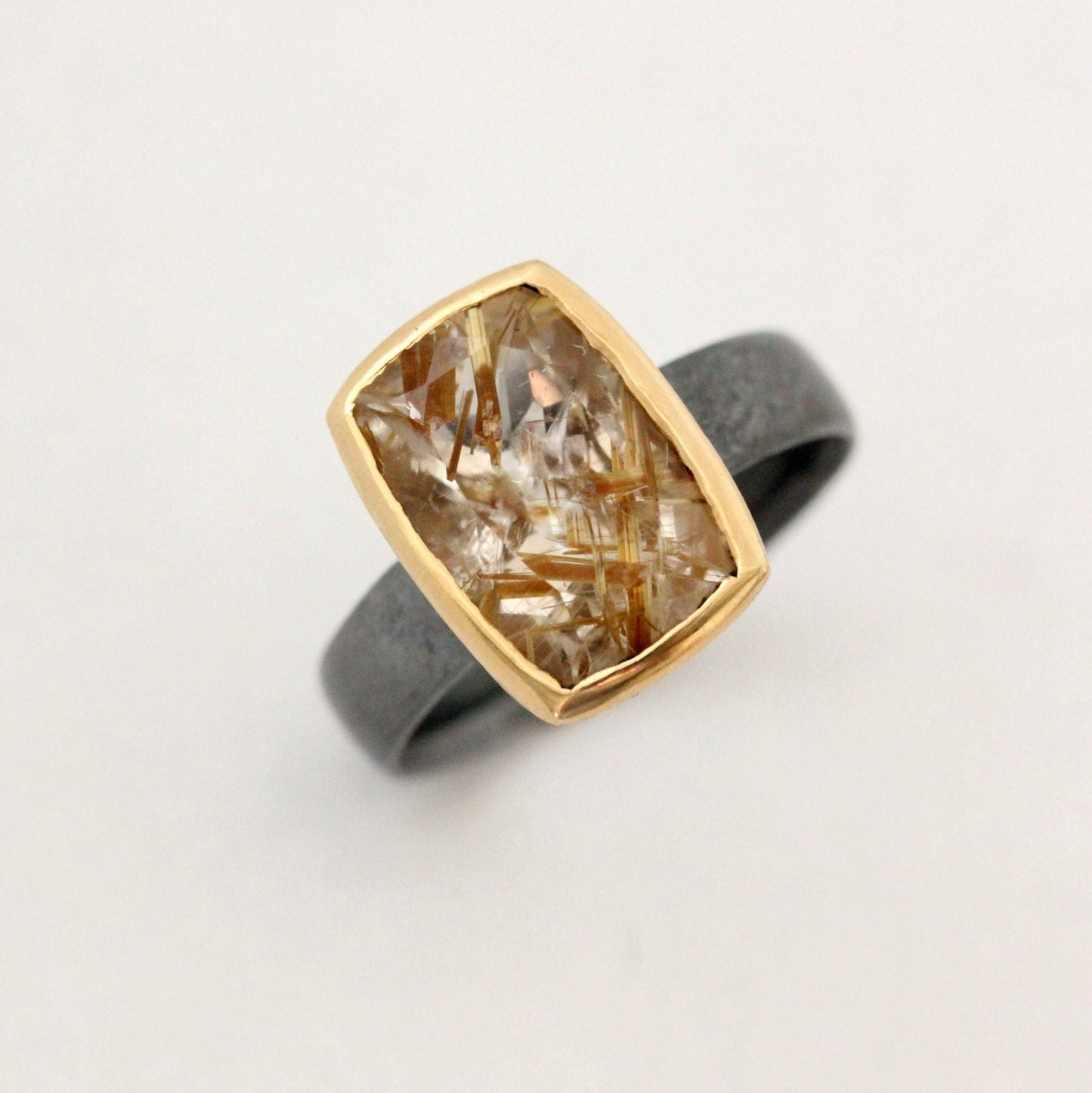 Mixed Metal Rutilated Quartz Cocktail Ring - Madelynn Cassin Designs