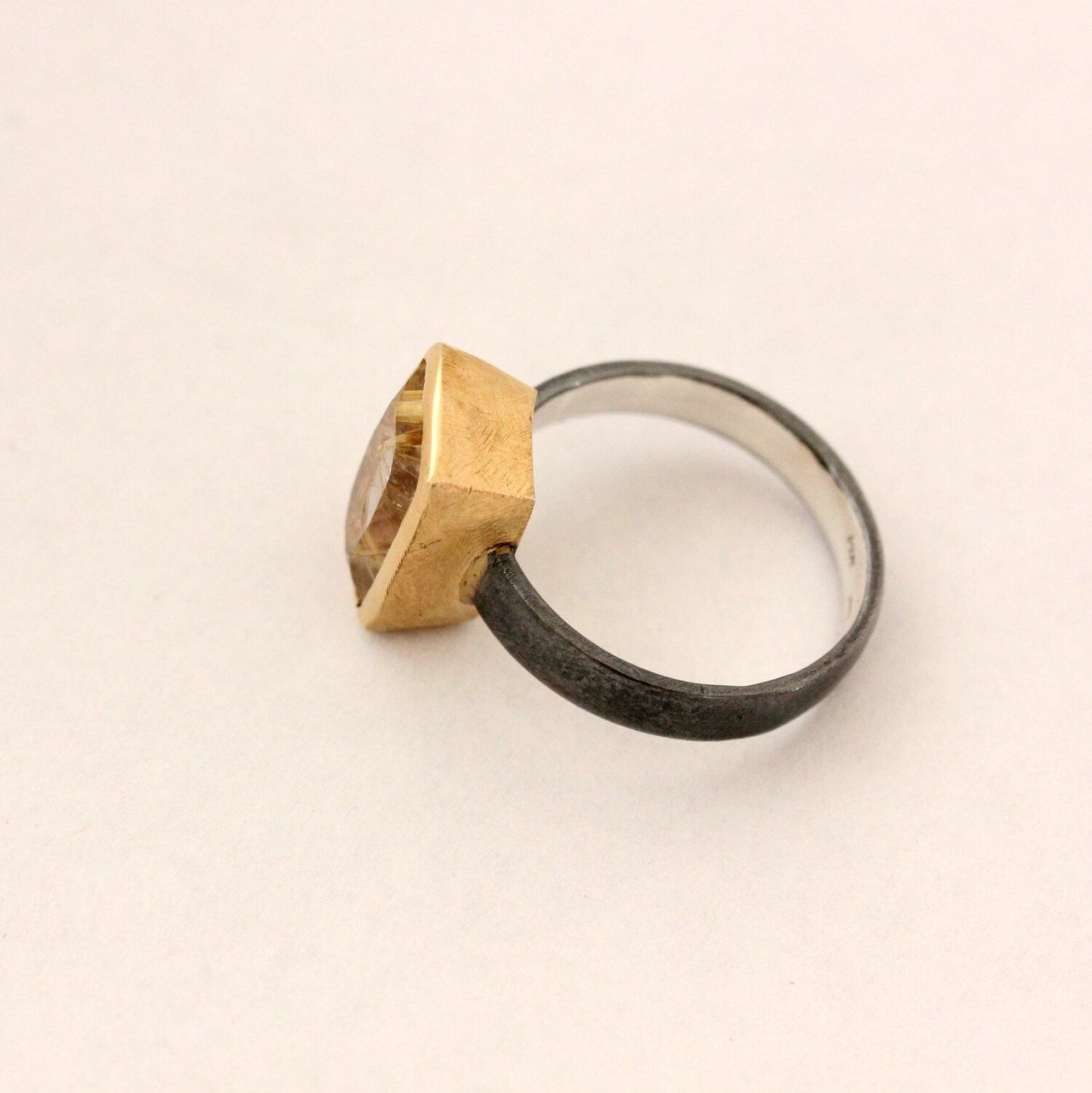 Mixed Metal Rutilated Quartz Cocktail Ring - Madelynn Cassin Designs