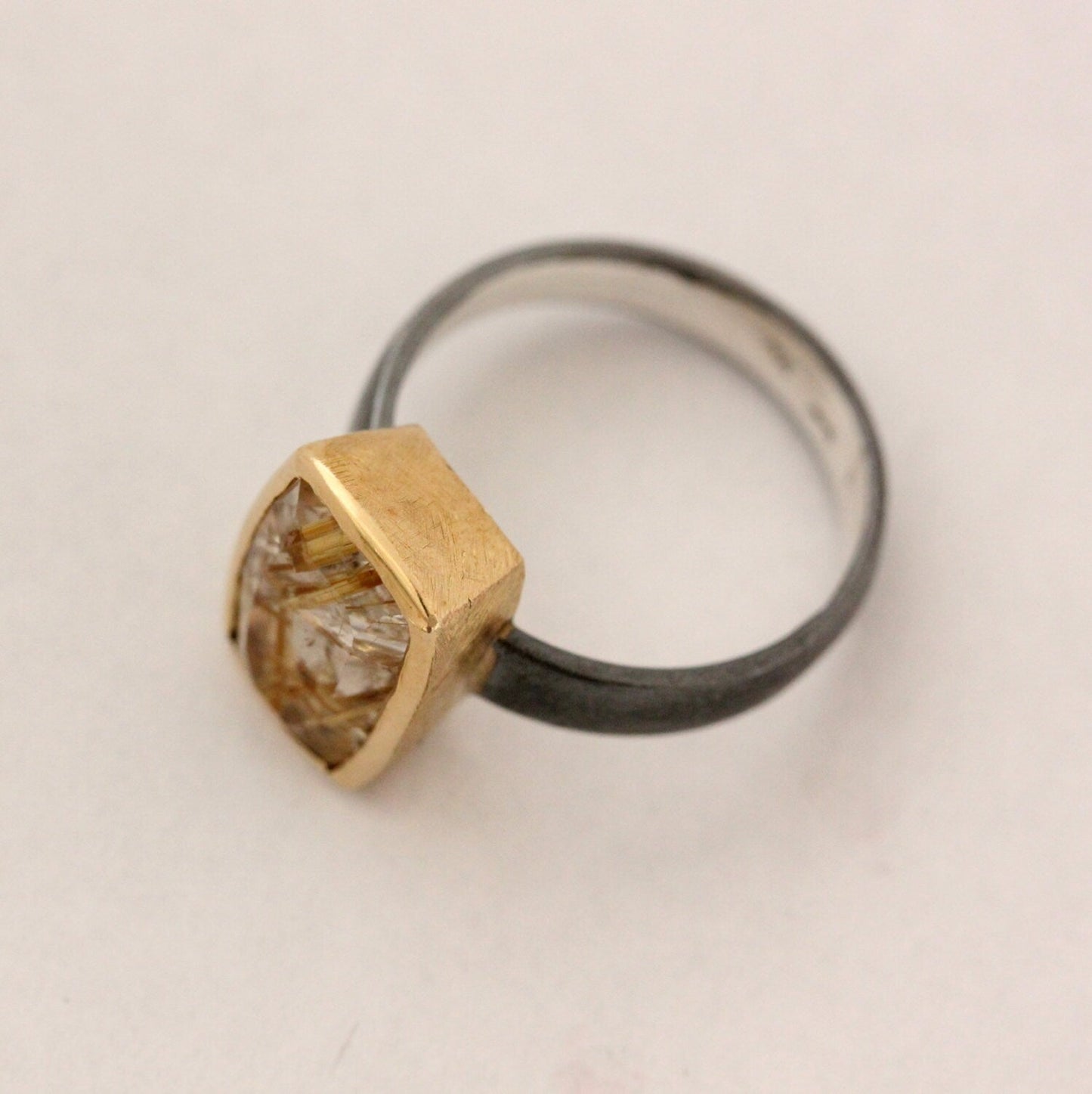 Mixed Metal Rutilated Quartz Cocktail Ring - Madelynn Cassin Designs