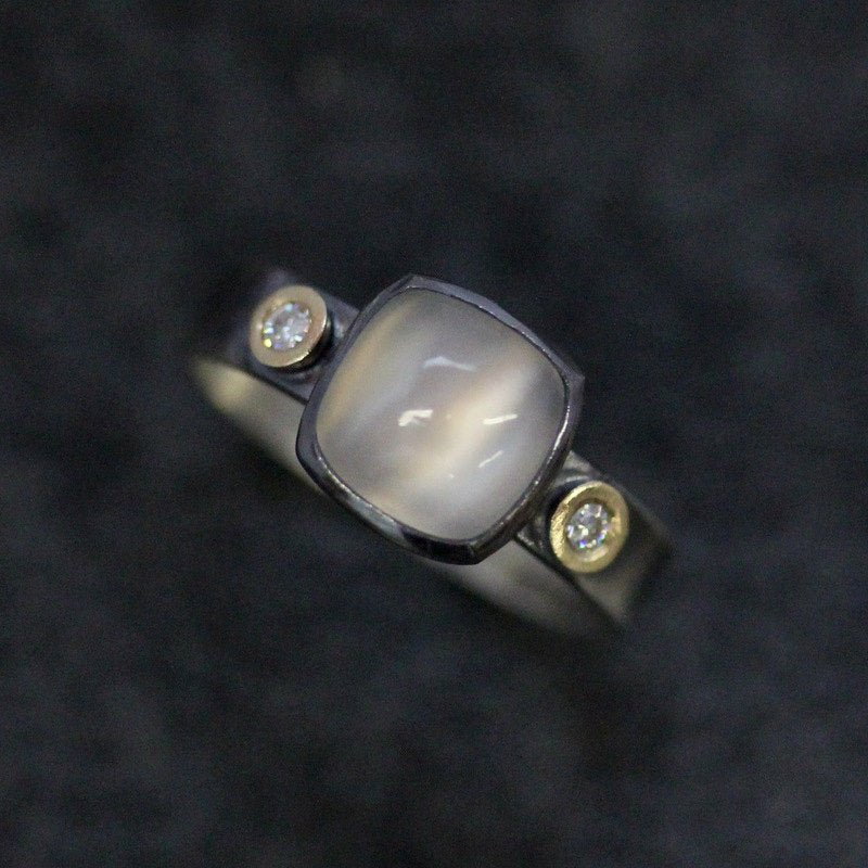 Mixed Silver and Gold Moonstone Ring - Madelynn Cassin Designs
