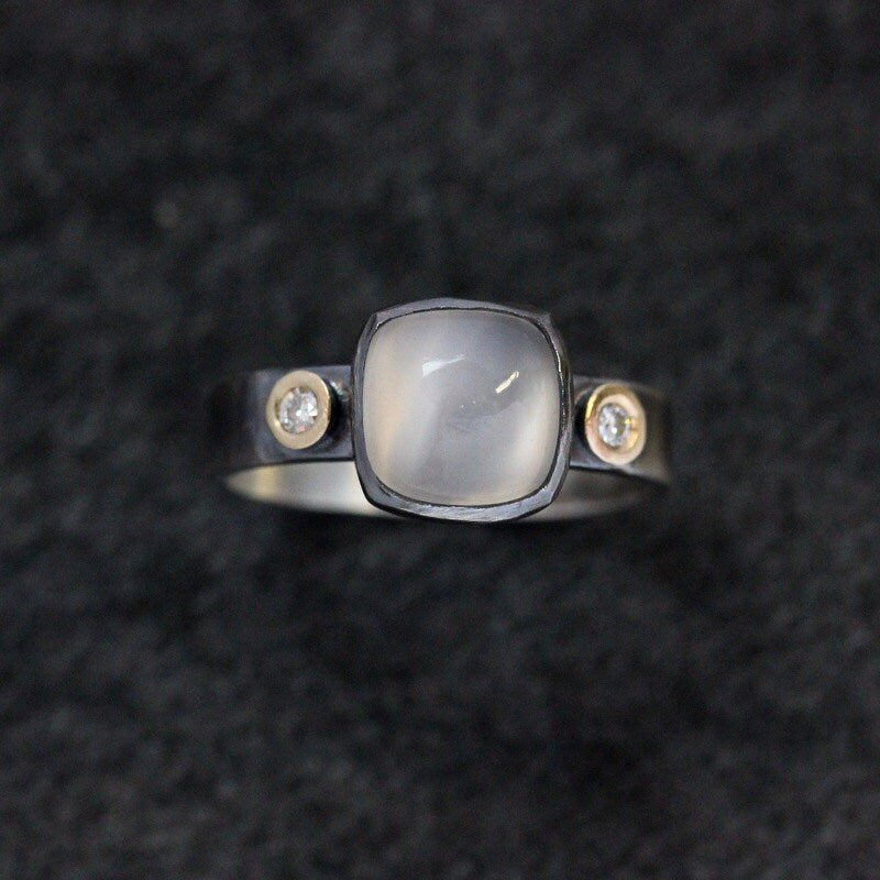 Mixed Silver and Gold Moonstone Ring – Madelynn Cassin Designs