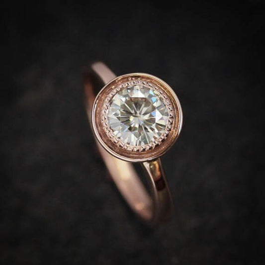 Moissanite Halo Engagement Ring in Rose Gold - Madelynn Cassin Designs