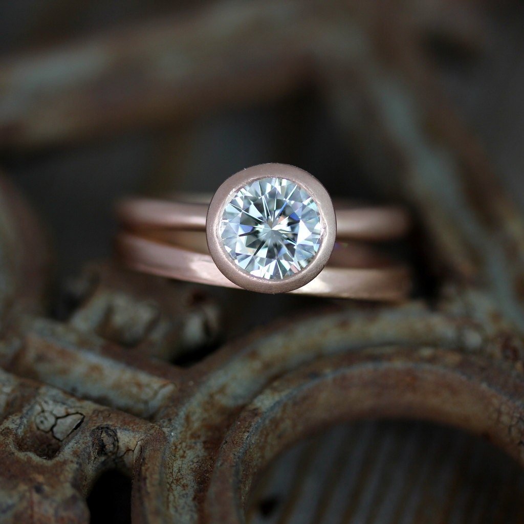 Moissanite Rose Gold Engagement Ring - Madelynn Cassin Designs