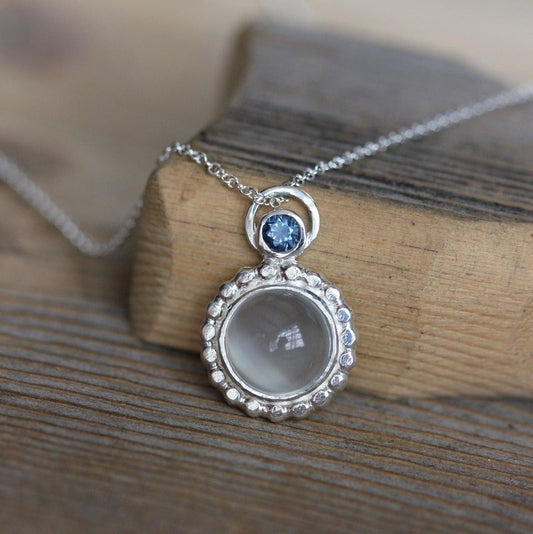 Moonstone and Blue Spinel Necklace with Recycled Sterling Silver - Madelynn Cassin Designs