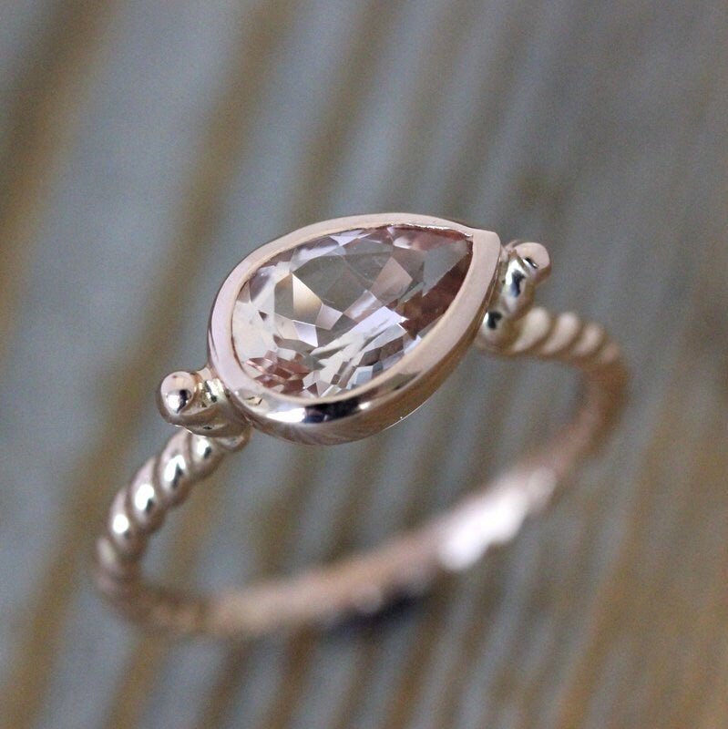 Morganite Ring Pear Shaped Ring in 14k Rose Gold - Madelynn Cassin Designs