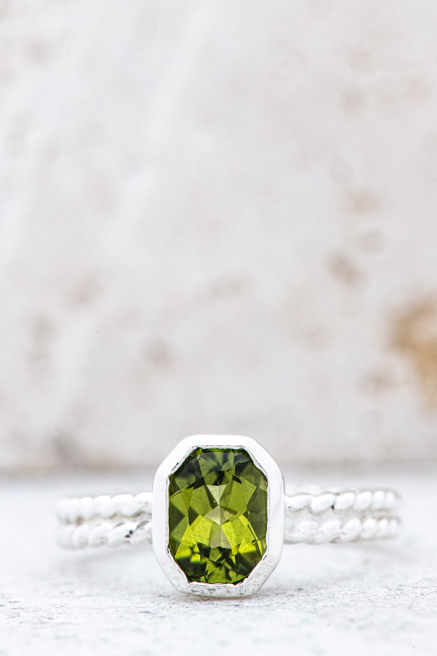 Handmade Peridot Ring Size 7.5 in sterling silver by Cassin Jewelry.