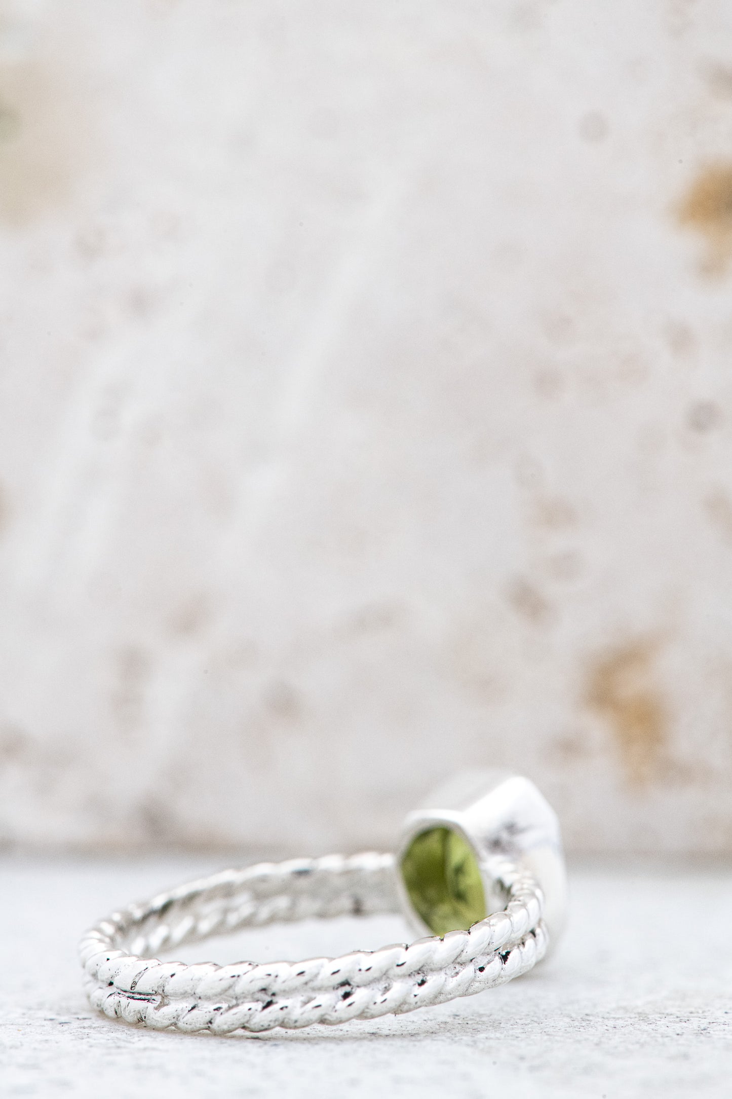 A handmade sterling silver One of Kind Peridot Ring Size 7.5 by Cassin Jewelry.