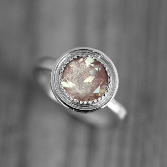 Oregon Sunstone Halo Ring in 14k Palladium White Gold - Madelynn Cassin Designs