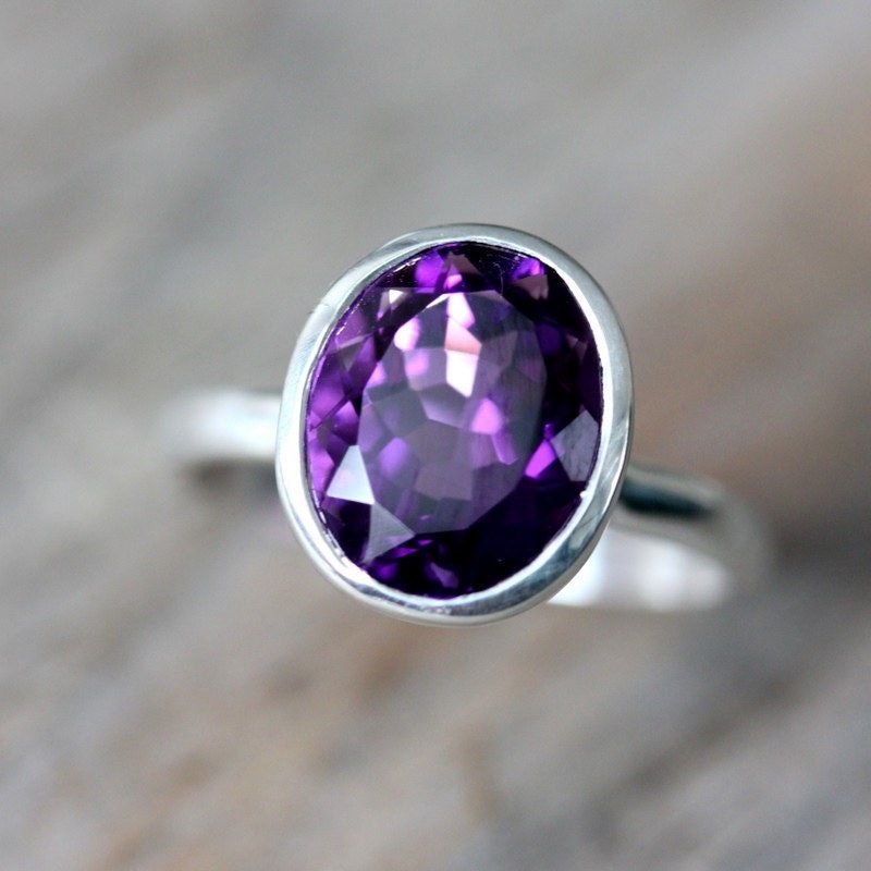 Oval Purple Amethyst Ring in Sterling Silver - Madelynn Cassin Designs