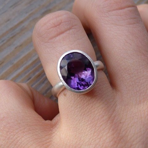 Oval Purple Amethyst Ring in Sterling Silver - Madelynn Cassin Designs