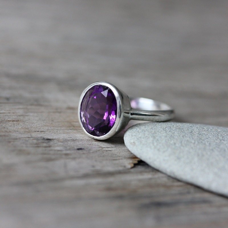 Oval Purple Amethyst Ring in Sterling Silver - Madelynn Cassin Designs