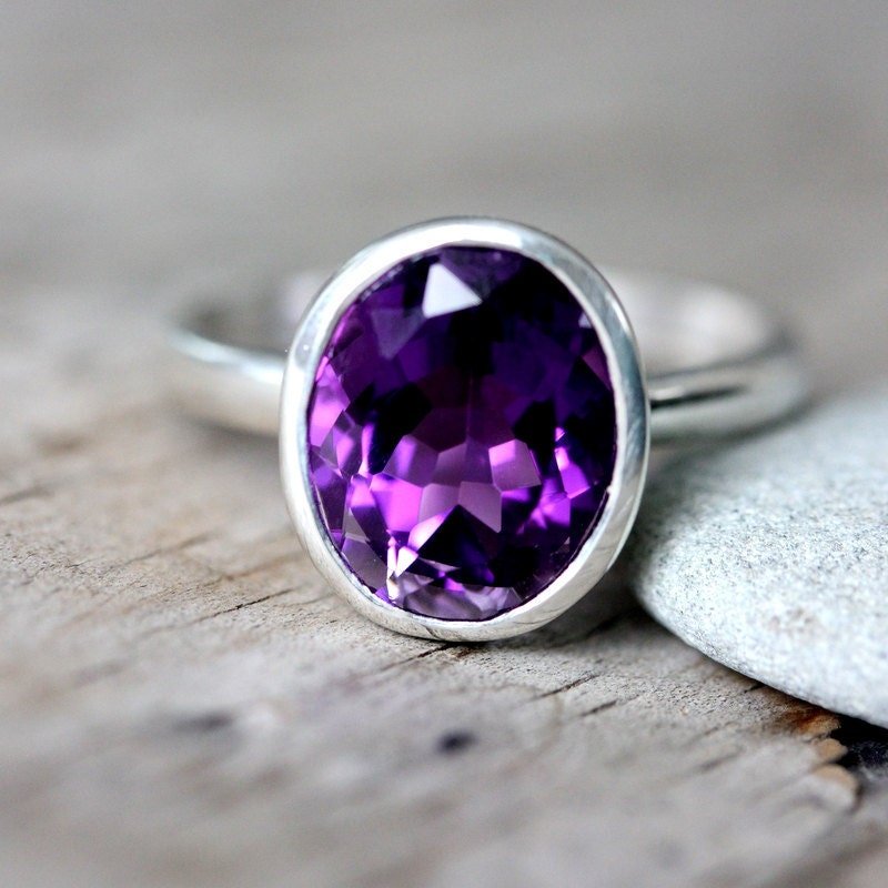 Oval Purple Amethyst Ring in Sterling Silver - Madelynn Cassin Designs