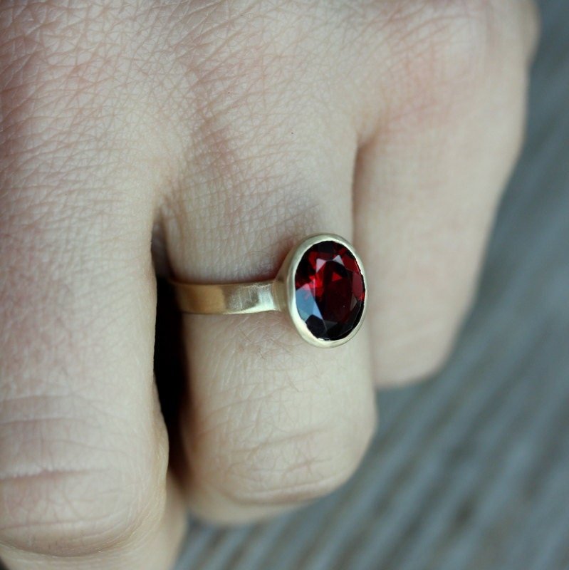 Oval Red Garnet Gemstone Ring in Recycled Eco Friendly Gold - Madelynn Cassin Designs