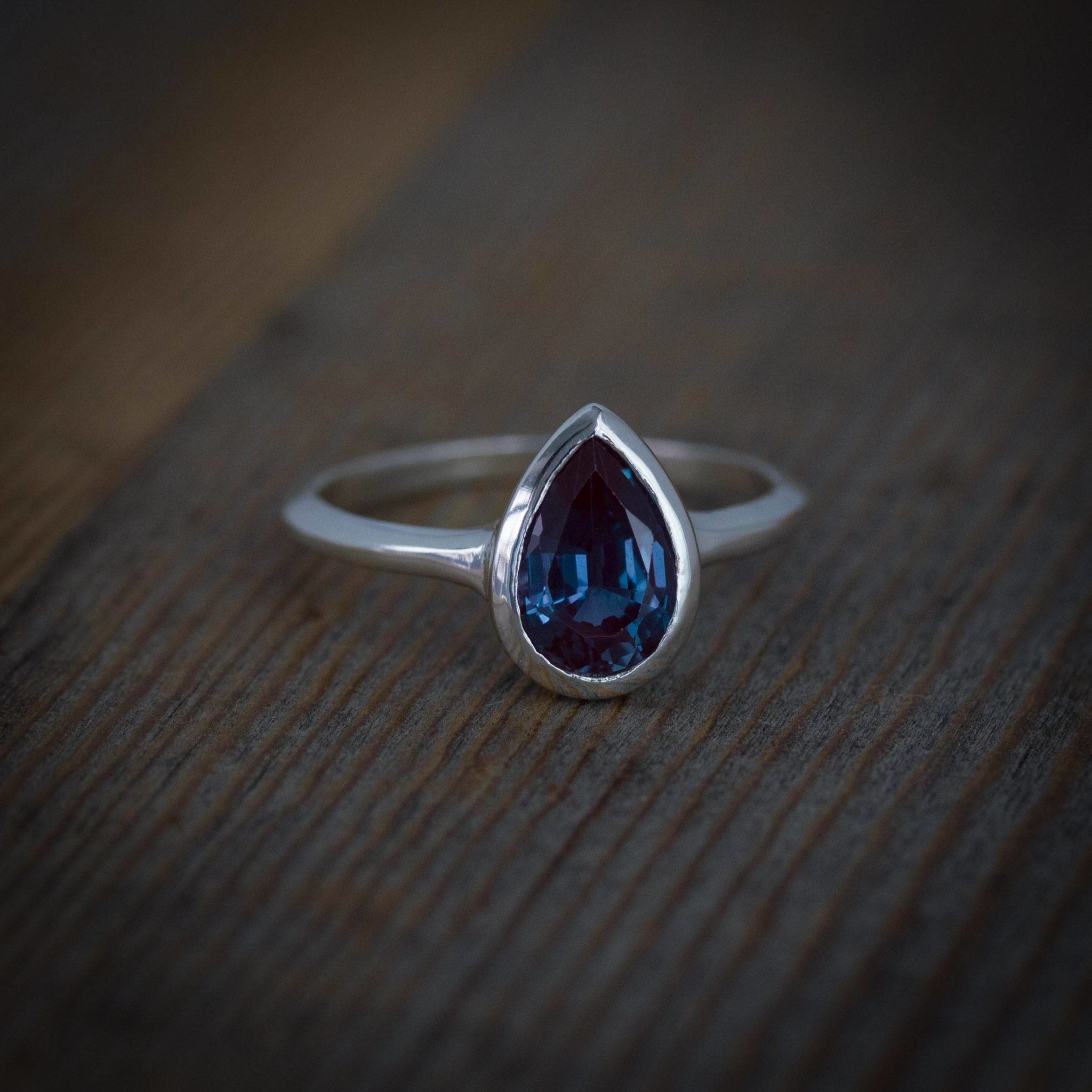 Pear Shaped Alexandrite Ring in Sterling Silver