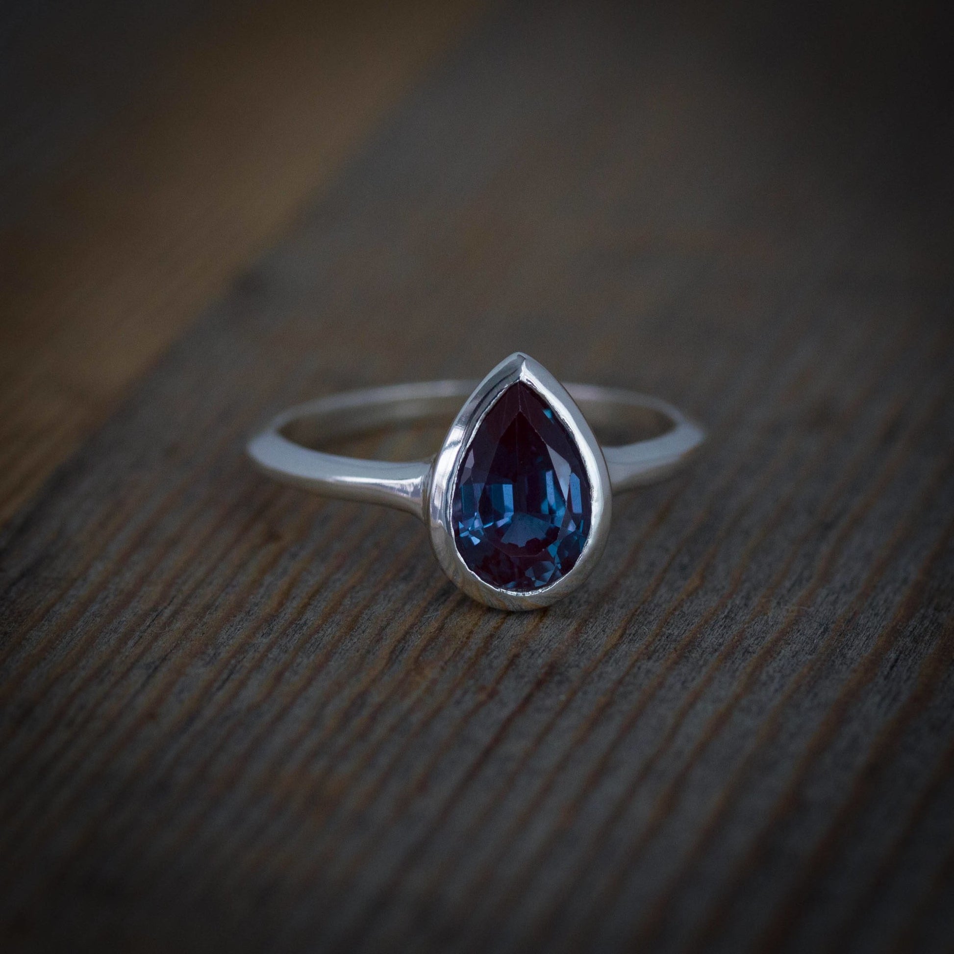 Pear Shaped Alexandrite Ring in Sterling Silver - Madelynn Cassin Designs
