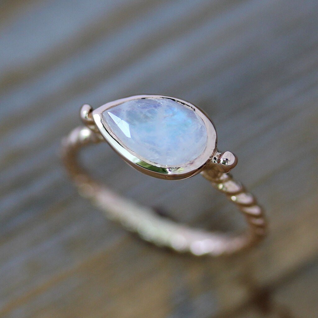 Pear Shaped Rainbow Moonstone Ring - Madelynn Cassin Designs