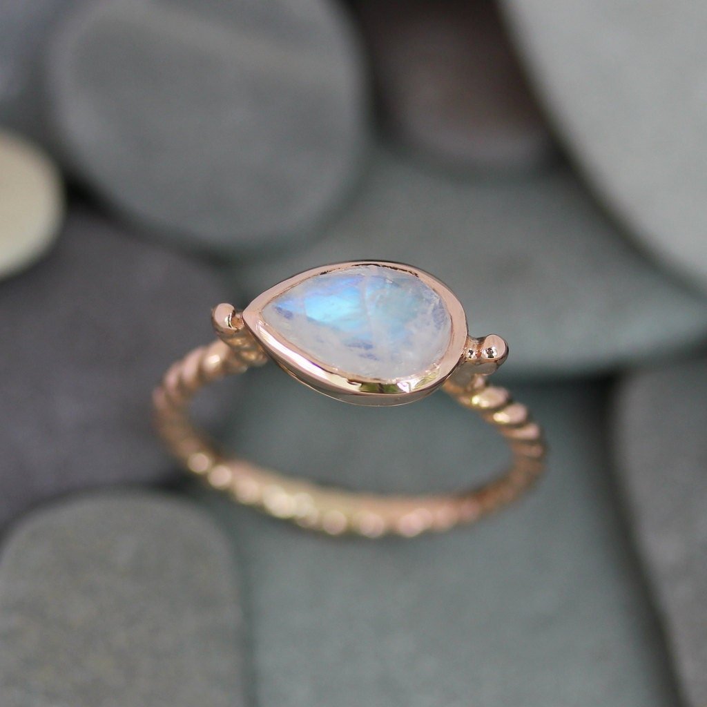 Pear Shaped Rainbow Moonstone Ring - Madelynn Cassin Designs