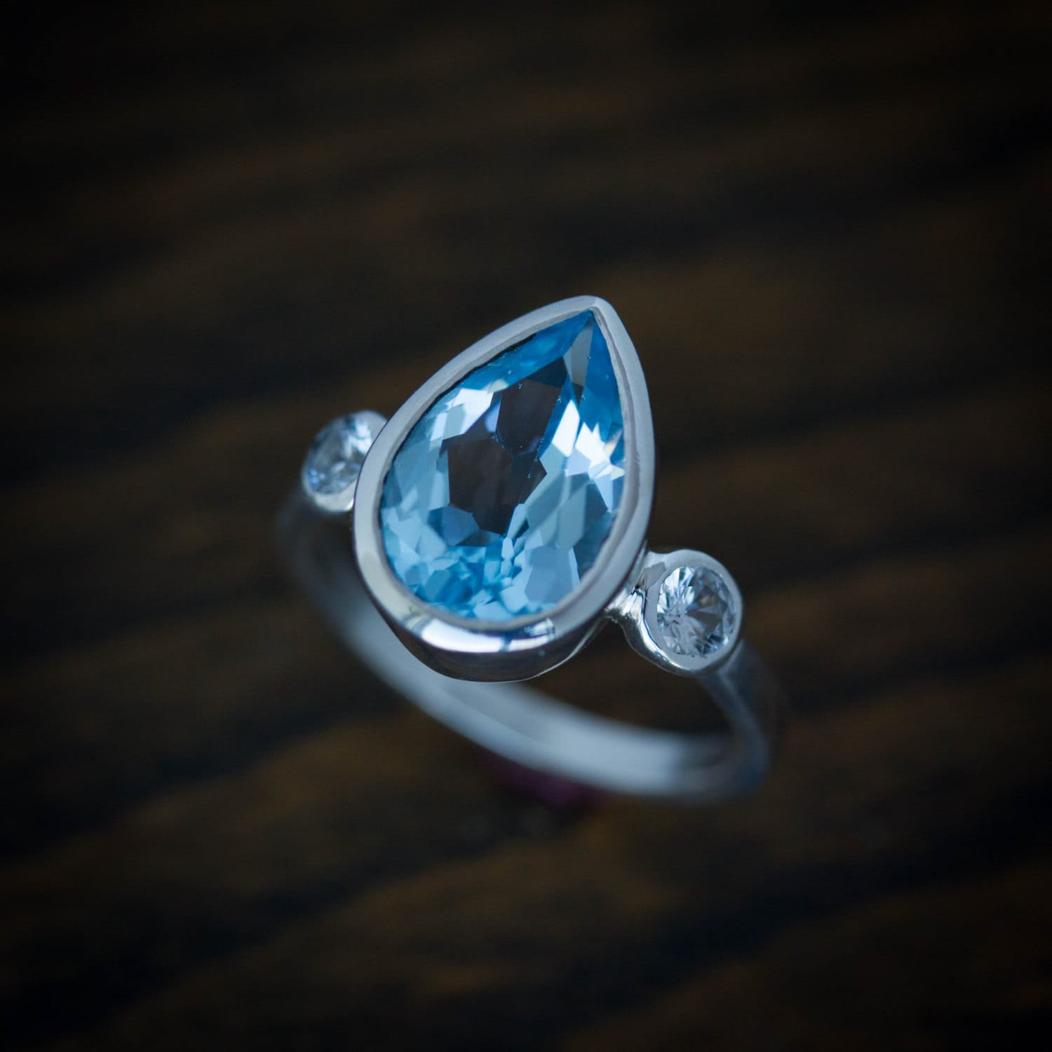 Pear Shaped Three Stone Blue Topaz Ring - Madelynn Cassin Designs