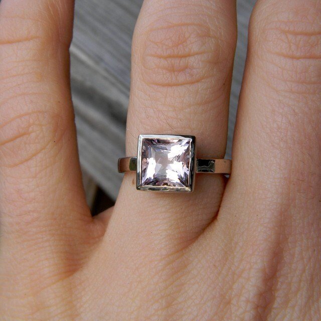 Princess Morganite Solitaire Ring in 14k PD White Gold - Madelynn Cassin Designs