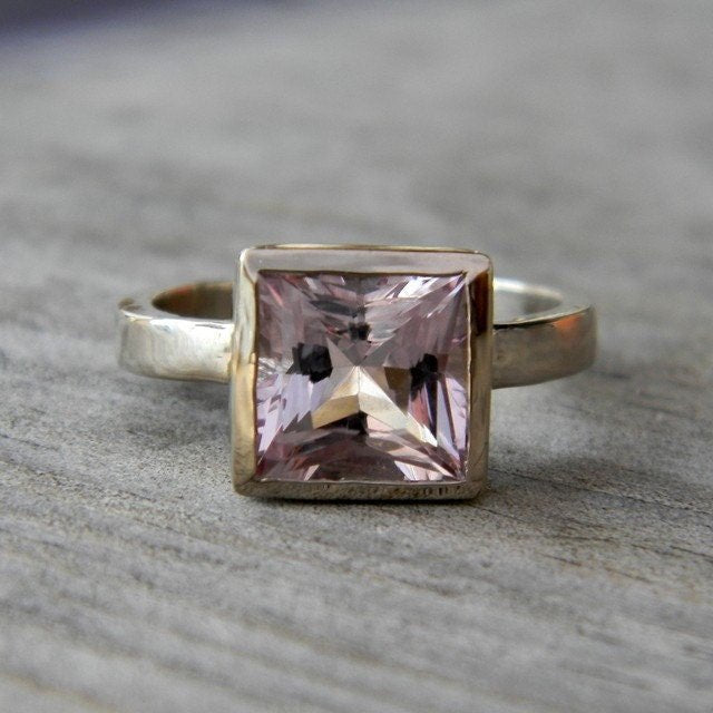 Princess Morganite Solitaire Ring in 14k PD White Gold - Madelynn Cassin Designs