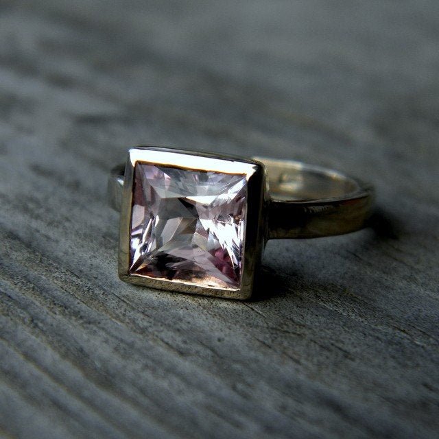 Princess Morganite Solitaire Ring in 14k PD White Gold - Madelynn Cassin Designs
