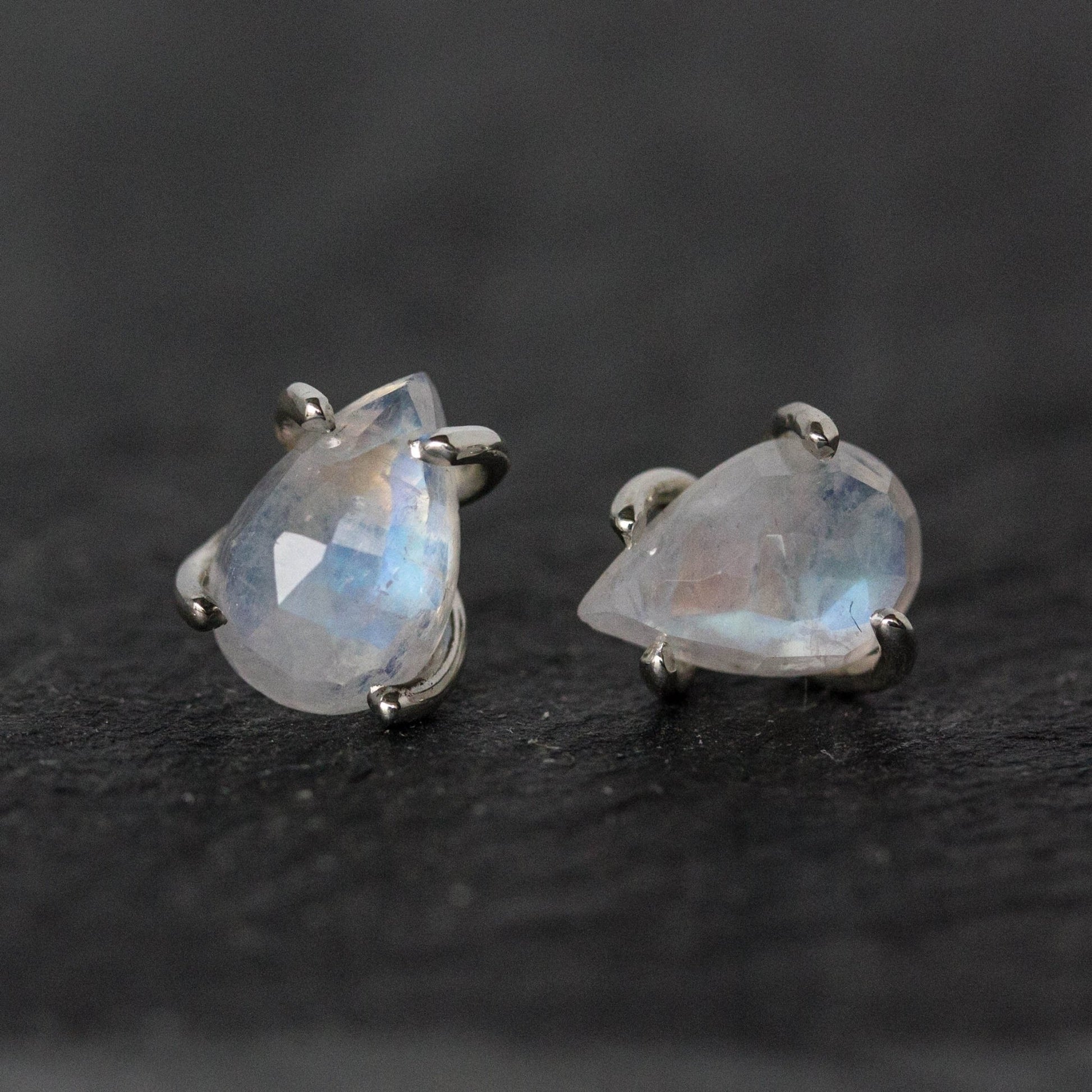 Rainbow Moonstone Earrings in Sterling Silver - Madelynn Cassin Designs