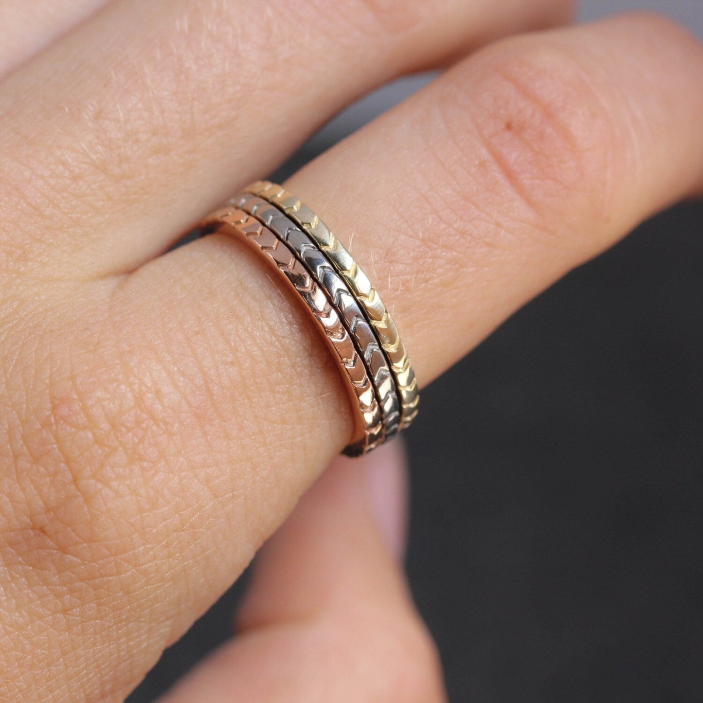 Recycled Gold Chevron Stacking Band 1.5mm Thin Gold Band - Madelynn Cassin Designs