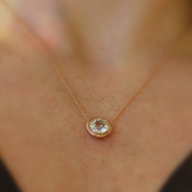 Rose Gold and White Topaz Halo Slide Necklace - Madelynn Cassin Designs