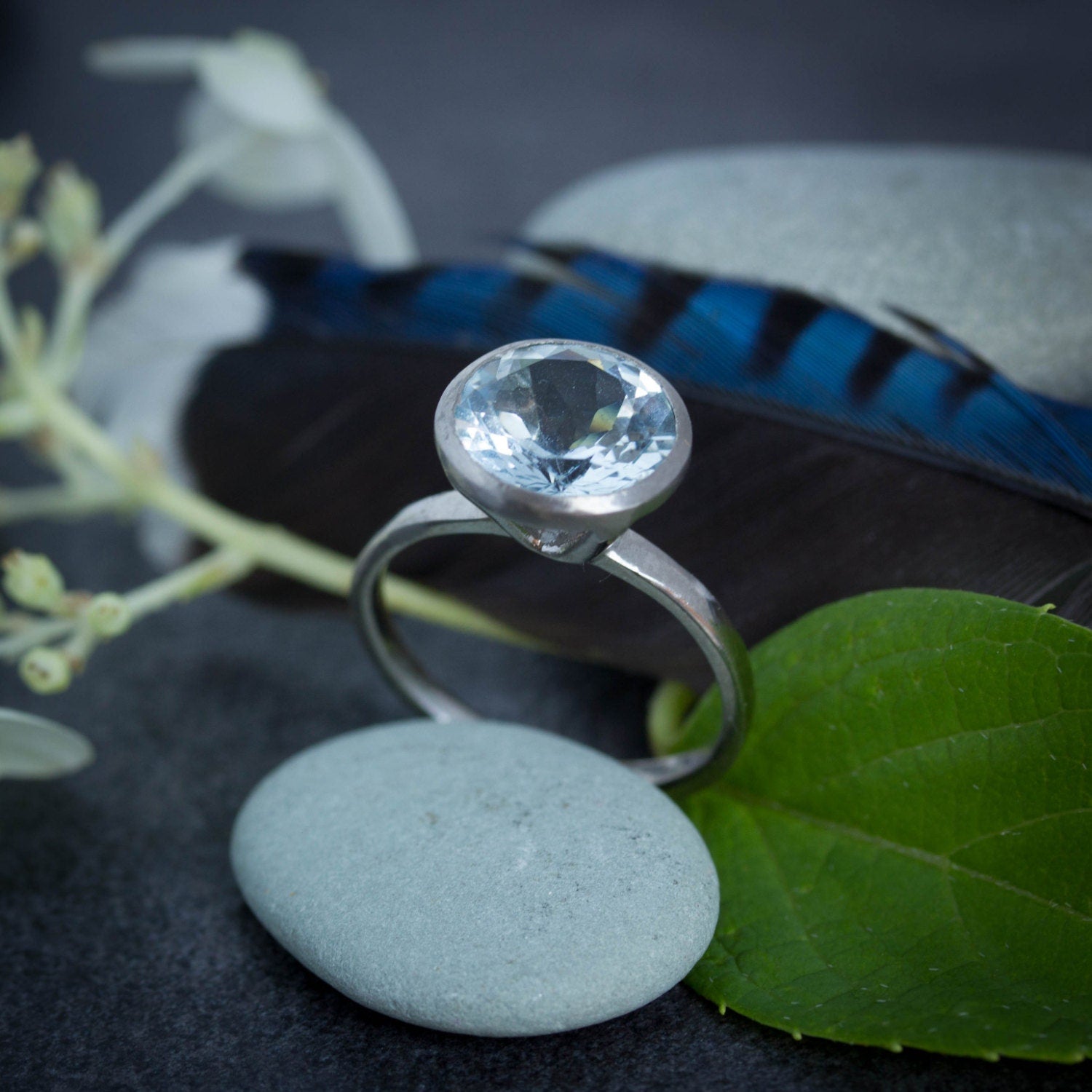 Round Aquamarine 14k PD White Gold Engagement Ring - Madelynn Cassin Designs