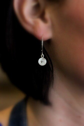 Sterling Silver And Moissanite Dangle Earrings, Flush Set Brushed Silver Drop Earrings - Madelynn Cassin Designs