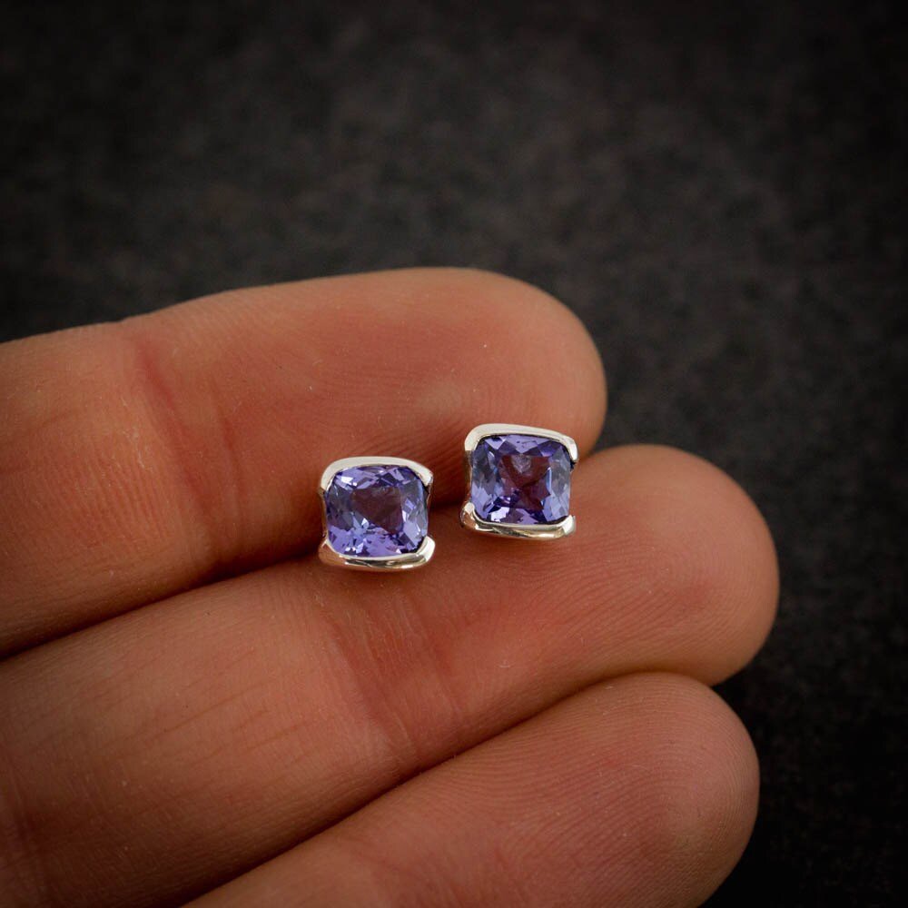 Tanzanite and Sterling Silver Studs - Madelynn Cassin Designs