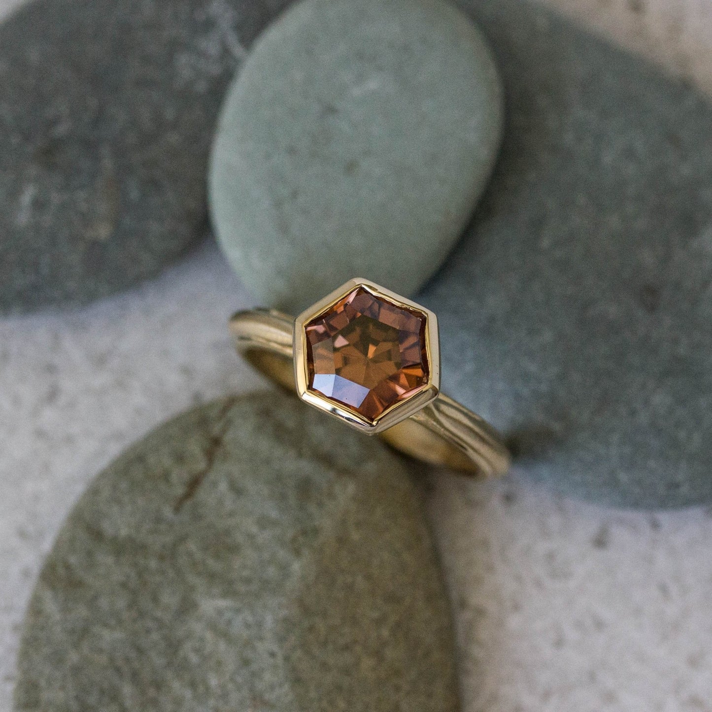 Tawny Champagne Yellow Gold Hexagon Ring - Madelynn Cassin Designs