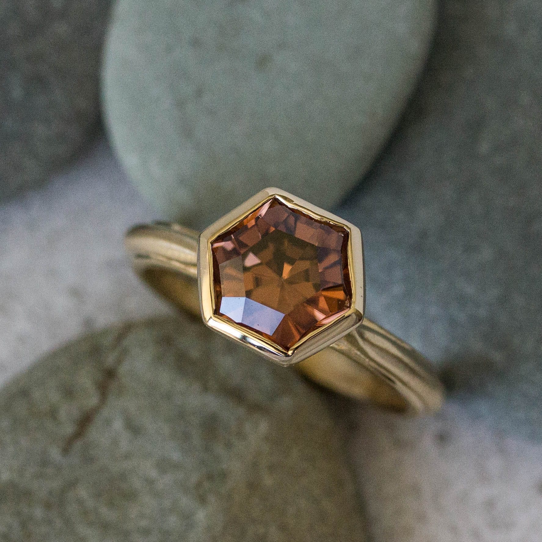 Tawny Champagne Yellow Gold Hexagon Ring - Madelynn Cassin Designs
