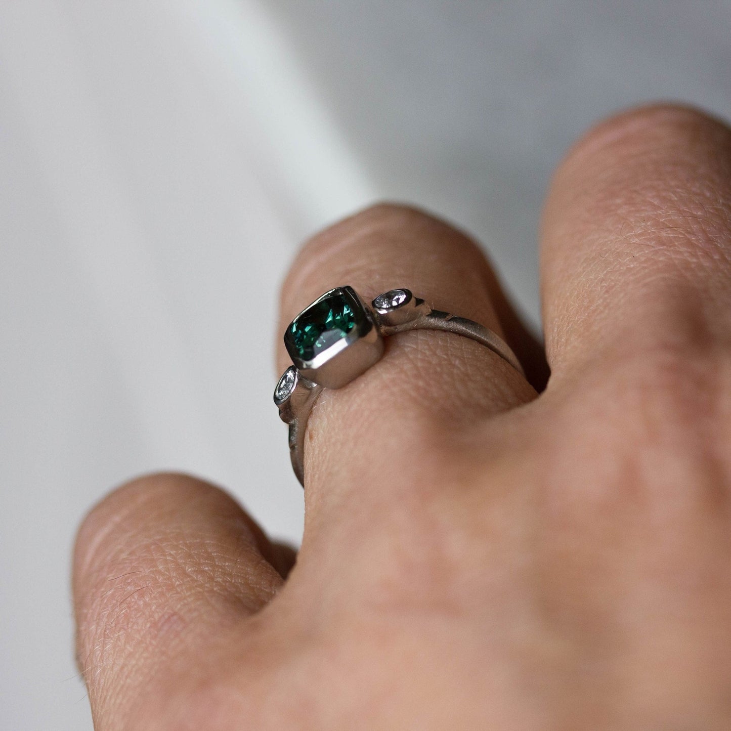 White Gold Indicolite Green Tourmaline White Sapphire Ring - Madelynn Cassin Designs