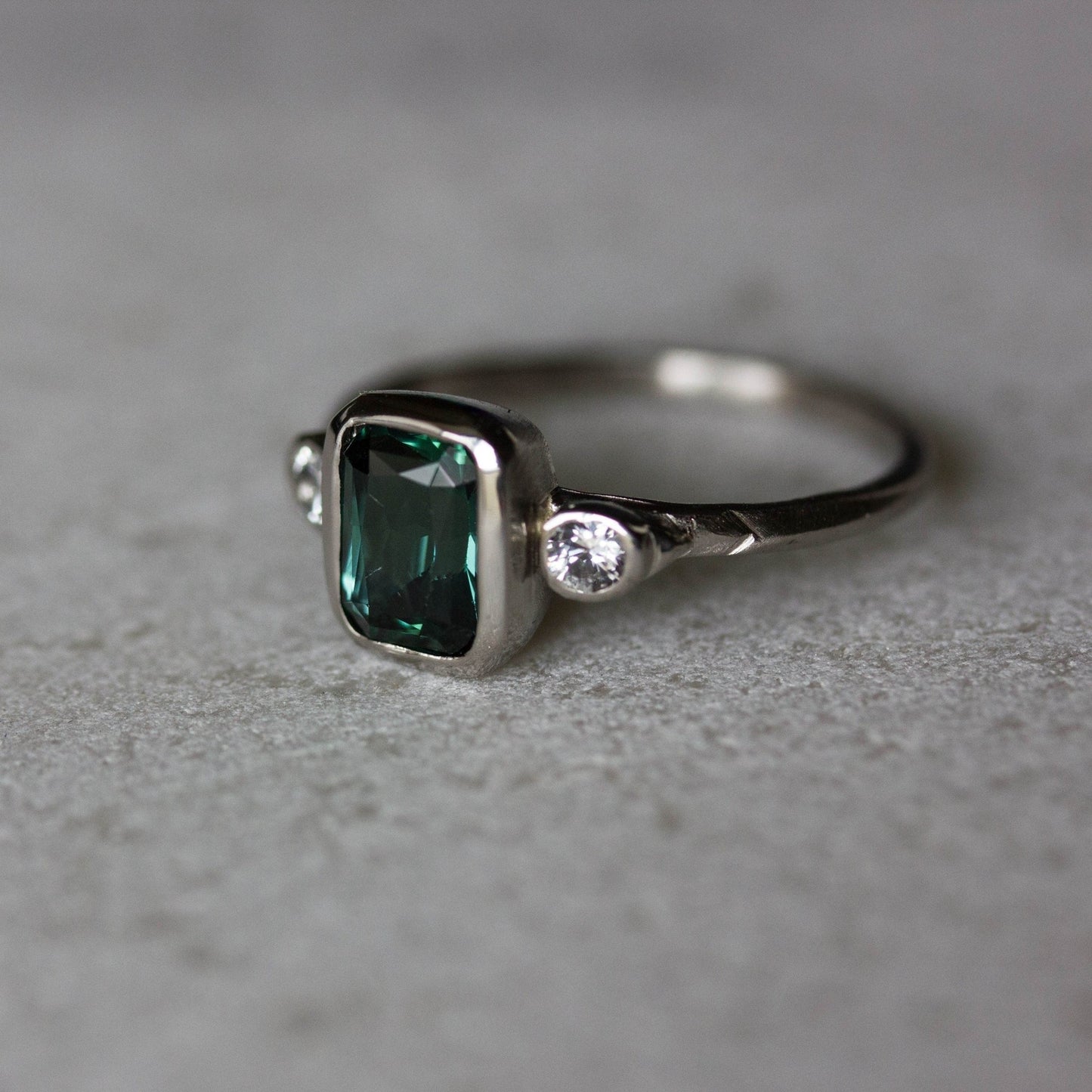 White Gold Indicolite Green Tourmaline White Sapphire Ring - Madelynn Cassin Designs