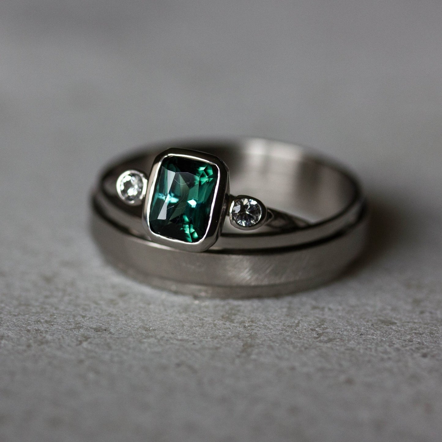 White Gold Indicolite Green Tourmaline White Sapphire Ring - Madelynn Cassin Designs