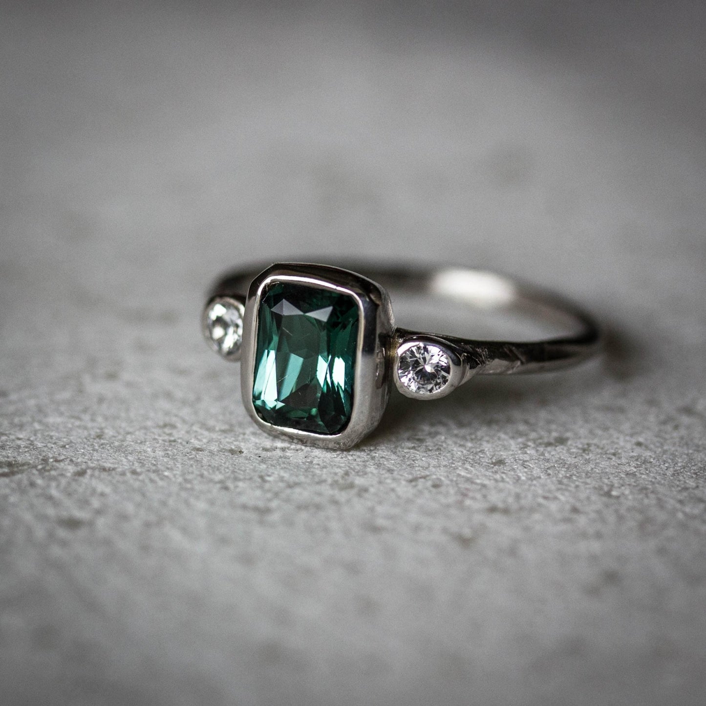 White Gold Indicolite Green Tourmaline White Sapphire Ring - Madelynn Cassin Designs