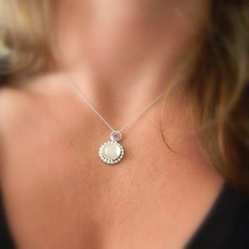 White Moonstone and Rhodolite Garnet Necklace - Madelynn Cassin Designs