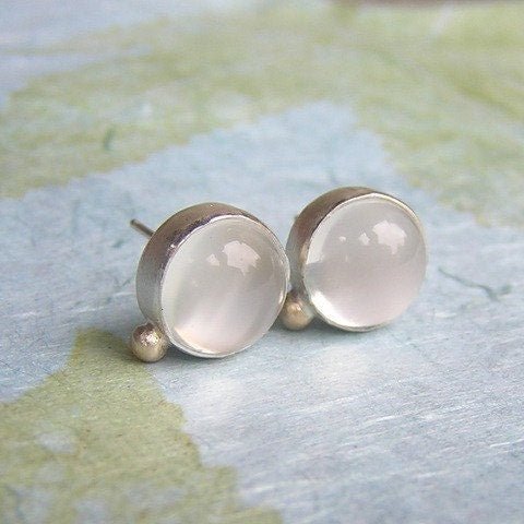 White Moonstone Earrings in 925 Sterling Bezels - Madelynn Cassin Designs