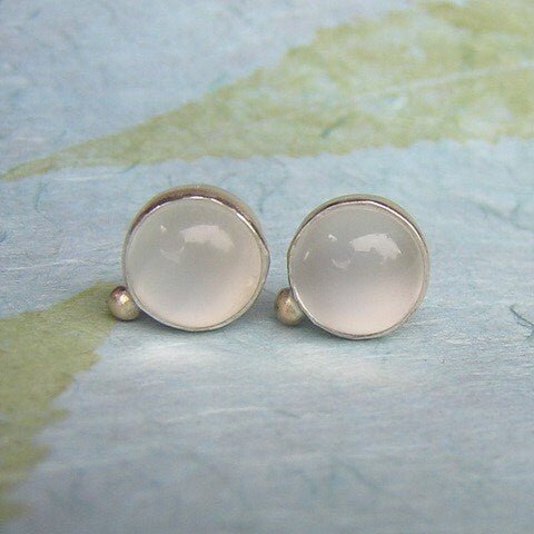 White Moonstone Earrings in 925 Sterling Bezels - Madelynn Cassin Designs